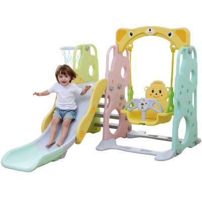 China Hot Selling Assembly Easy Kids Indoor Combination Plastic Slide And Swing Set Multifunctional Plastic Slides For Kids for sale