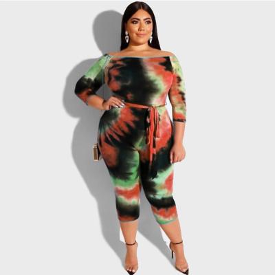 China Viable tie dyed hot sale style shirt and pants american women plus size big girl set clothes for sale