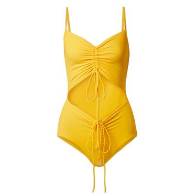 China Vitality Plus Size Young Girls Yellow Straps Cut Out Bow Knot One Piece Beach Swimwear for sale