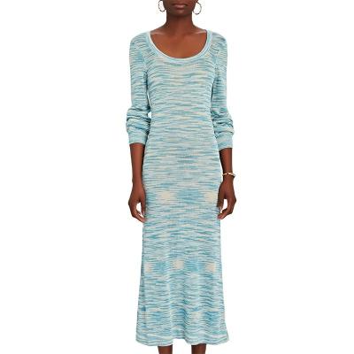 China OEM Breathable Hand Wash Wide Collar Long Sleeves Space Dyed Knit Casual Midi Dress for sale