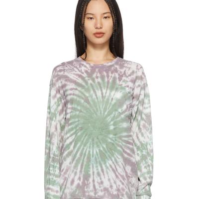 China OEM Breathable Green Purple Tie Dyed Long Sleeve Organic Cotton-Blend Tank Top T-Shirt for sale