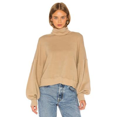 China New Arrival Balloon Sleeve Turtle Neck Plain Sweatshirt Anti-Shrink Hoodies For Women for sale