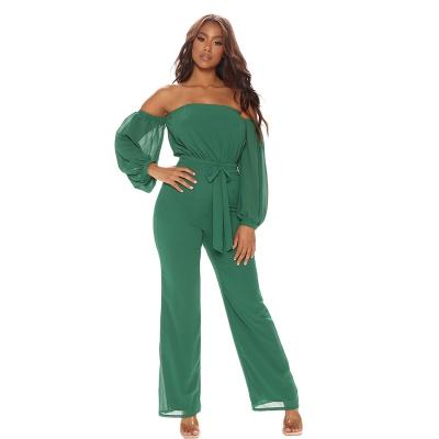 China Breathable Casual Green Lantern Sleeve Wide Leg Off Shoulder Jumpsuit For Outdoor Wear for sale