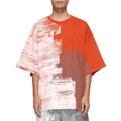 China Anti-wrinkle two color design brush stroke t-shirt round neck plus sizes men t-shirt for summer for sale