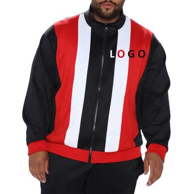 China Plus Size Factory Price Striped Style Men's Stretch Zipper Full Fitted Colorblock Track Jacket Embroidery Print Logo for sale