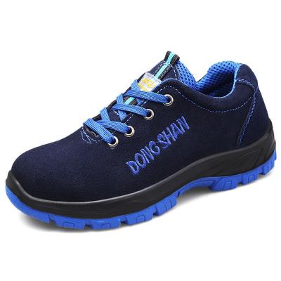 China 2022 Popular Low Steel Toe Cap Blu Cut Suede Leather Warehouse Worker Anti Kick Cut Injection PU Steel Toe Shoes for sale