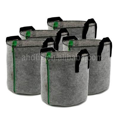 China 5 Gallon Eco-friendly Nonwoven Handle Grow Bags With Green Zipper Cloth For Growing Pot For Trees Or Flower for sale