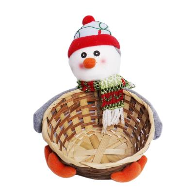 China Wholesale Eco-friendly Home Decor Christmas Snowman Plush Doll With Bamboo Basket for sale