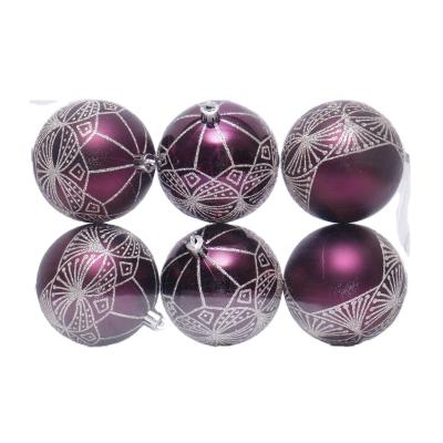 China Christmas Decoration Pack 6 Pack Cheap Christmas Purple Plastic Ball Christmas Tree Ball Hand Painted Decoration for sale