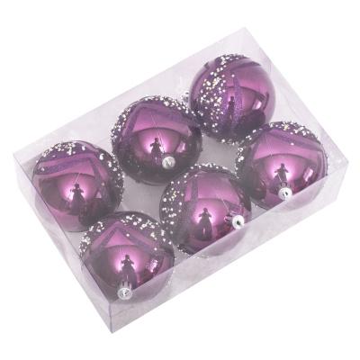 China Christmas Decoration Pack 6 Pack Shiny Purple Plastic Ball Christmas Tree Ball Luxury Hand Painted Decoration for sale