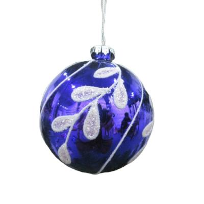 China Hand Painted Purple Christmas Ball Ornaments / Christmas Tree Glass Hanging Ball for sale