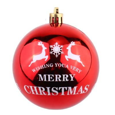 China Europe 8cm Shiny Red Printed Plastic Christmas Ball Sparkle Effect For Christmas Home Indoor Decoration for sale