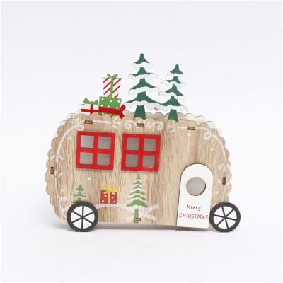 China Beautiful New Traditional Design Wooden Car Shape Furnishing Items With Christmas Lights for sale