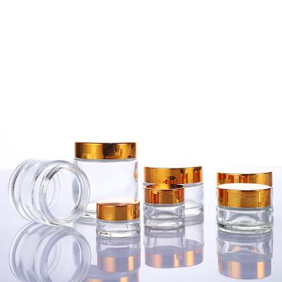 China Skin Care Cream 4 Ounce 8oz Cosmetic Jar 100g Clear Glass Cream Jar With Gold Lid for sale