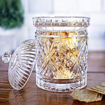 China Wholesale 300ml 650ml Sustainable Factory Candy Crystal Jar With Lid Colored Glass Bowl for sale