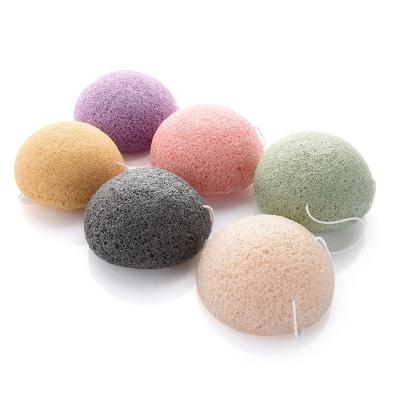 China EXFOLIATING Facial Sponge Eco-friendly Natural Skin Care Plant Fiber Bamboo Charcoal Half Ball Cleansing Round Shape Konjac Sponge With Box for sale