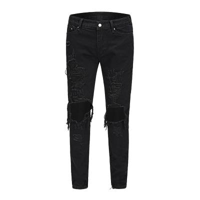 China LILUO QUICK DRY 2022 China factory direct fashion home black fabric skinny fit destroy men ripped jeans for sale