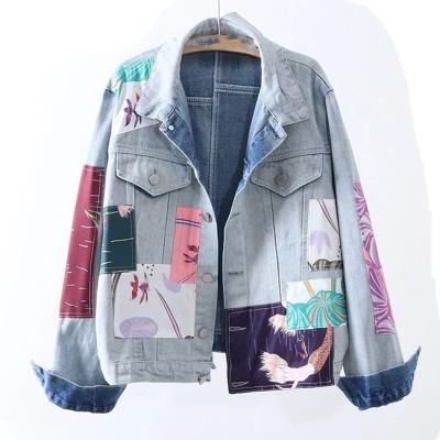 China New Design Denim Shorts Reversible Loose Jacket Women's Custom Printed Jackets Cardboard Picture Women Denim Coats for sale