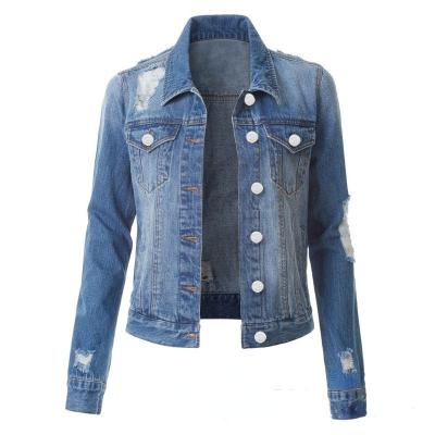 China Classic high quality reversible jeans coats ripped distressed solid casual slim denim women jackets for sale