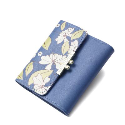 China Waterproof Women's Wallets Leather Cute PU Girls Print Short Flower Purse Ladies Wallet Money Coin Bags Students Latch Card Holder for sale