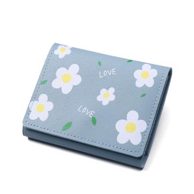 China New fashion waterproof women's wallets print short leather female latch 2021 cute flower wallet small wallet card holder coin bags ladies for sale