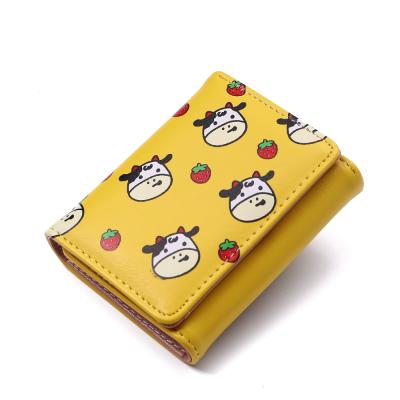 China New Waterproof Short Wallet For Women Print Cute Cow Soft PU Leather Wallet Women 2021 Small Coin Purse Latch Clutch Money Bag for sale