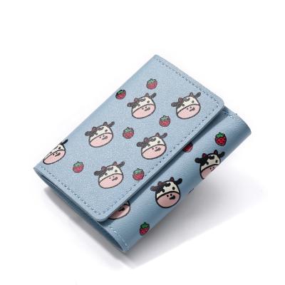 China New Kawaii Waterproof Wallet For Women Cartoon Money Wallet The Little Cow Printing Short Cute Animal Female Coin Purse Card Holder for sale