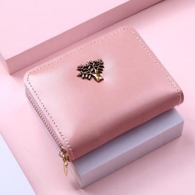 China Fashion Waterproof Metal Tree Logo Wallet For Women New Short Zipper Clips Female Small Coin Bags for sale