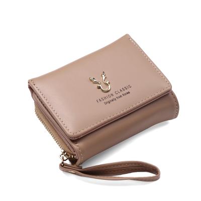 China New Waterproof Fawn Wallet For Women Short Coin Pocket Bifold Zipper Clip High Quality for sale