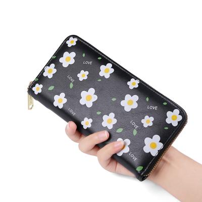 China New Flower Waterproof Wallet For Lady Capacity Moneybag Women PU Leather Portable Zipper Wallets Long for sale