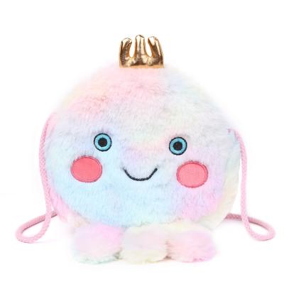 China Dress Plush Children's Bag Cute Cartoon Octopus Circular Cross - Body Shoulder Bags Girl Purses for sale