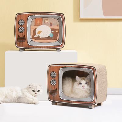 China Durable Pet Toy Product Cat House Cardboard Cat Scratcher Indoor TV Viable Design PAKEWAY for sale