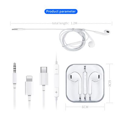 China 2021 Wholesale Hi-Fi Cable Type In-Ear Headphones 3.5mm Jack Cable Type C Interface Earbuds Handsfree Headsets With MIC for sale