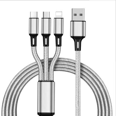 China Android Mobile Phone Nylon Light Multi Charger Data Transfer Function Micro Type USB Cable 3 C USB In 1 USB Charging Cable for sale