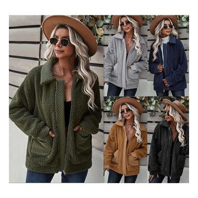 China Anti-wrinkle fleece jacket zipper turn-down collar women's long sleeve plush tops women solid color female for sale