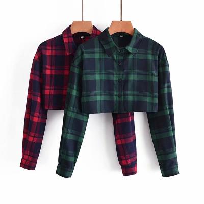 China Sustainable Loans To Boat Fall Clothes Fashion Slim Red Green Plaid Women Short Long Sleeve T Shirts for sale