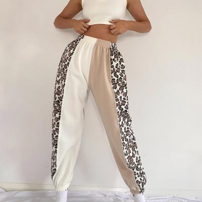 China 2021 Anti-wrinkle fashion patchwork striped pants leopard print workout pants women's joggers pants trousers for sale