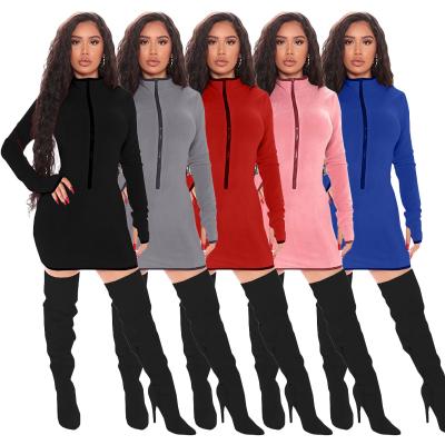 China 2021 Winter New Winter Dresses Women Long Dresses Solid Color Sleeve Patchwork Hip Anti-static Hip Dresses Elegant Women for sale