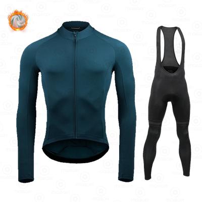 China Winter Breathable Warm Fleece Long Sleeve Men's Tank Top Sportswear Suit User Team Cycling Mountain Bike Clothing Bib Cycling Set for sale