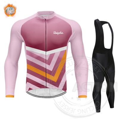 China Ralvpha Breathable Warm 2022 Winter Thermal Fleece Cycling Tank Top Set Mens Outdoor Riding MTB Ropa Ciclismo Bib Pants Set Cycling Clothing for sale