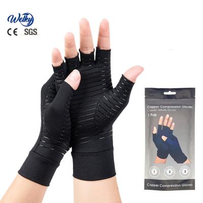 China Compression Therapy Anti-Slip Gloves Copper Joint Pain Relief Half Finger Arthritis Anti-Slip Gloves for sale