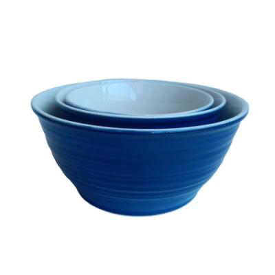 China Viable Dark Blue Reactive Glazed Mixing Set Of Stoneware Ceramic Noodle Salad Soup Bowls for sale