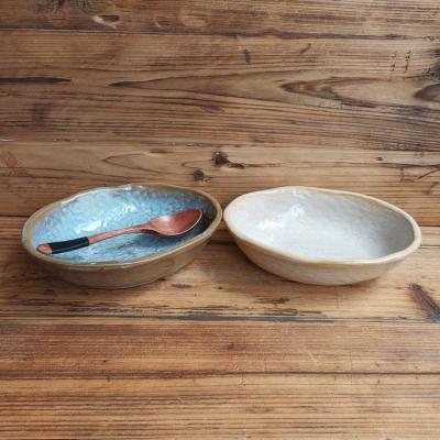 China Sustainable Japanese Wholesale Oval Ceramic Color Glazed Stoneware Dish Deep Shape Soup Bowl for sale