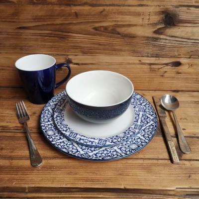 China Sustainable Western Blue Color Ceramic Dinnerware Luxury Stoneware Pad Printing Dinner Sets for sale