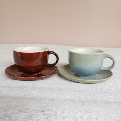 China Viable Wholesale Personalized Reaction Luster Ceramic Coffee Cup Sets Stoneware Teacup Saucer Set for sale