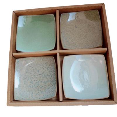 China Sustainable Porcelain Stoneware Dinnerware Square Ceramic Reaction Glazed Soy Sauce Dish Packed In Display Box for sale