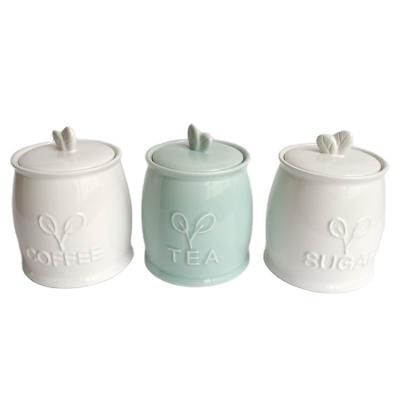 China Viable Ceramic Sugar Jar Coffee Tea Jar Storage Canister Candy Cookie Jar for sale