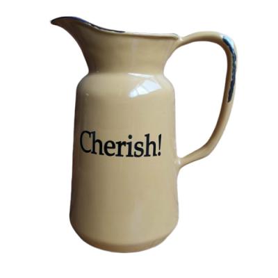 China Custom Viable Brown Color Glazed Stoneware Wholesale Ceramic Enamel Pitcher Unique Tall Size Jug With Handle for sale