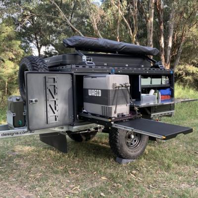 China Travel Trailer New Gloss Black Design RV Outdoor Off The Road Camper Trailer With Tent for sale