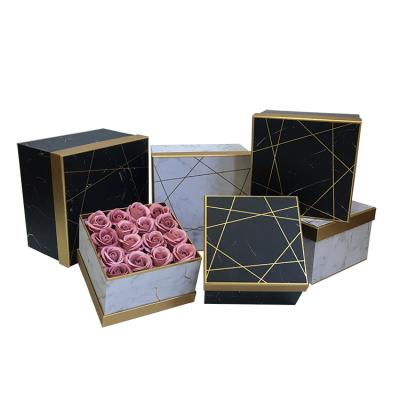 China Recyclable Stain Marble Gilded Flower Square Box Flower Three-piece Gift Box for sale